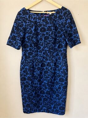 Boden Blue and Black Floral Jacquard Sheath Dress, 14R